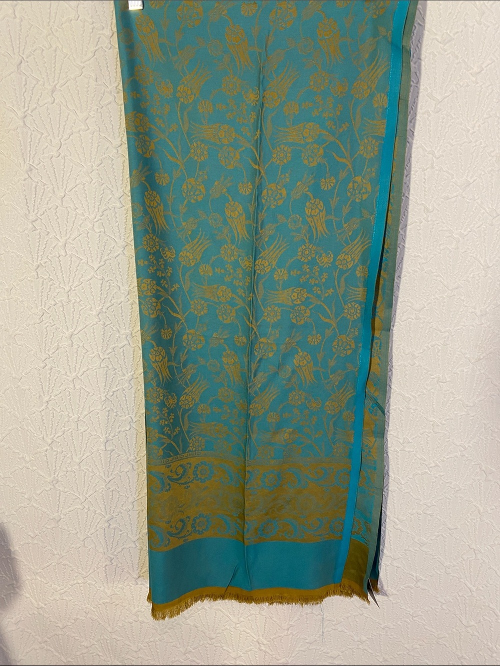 Turquoise & Gold Floral Scarf